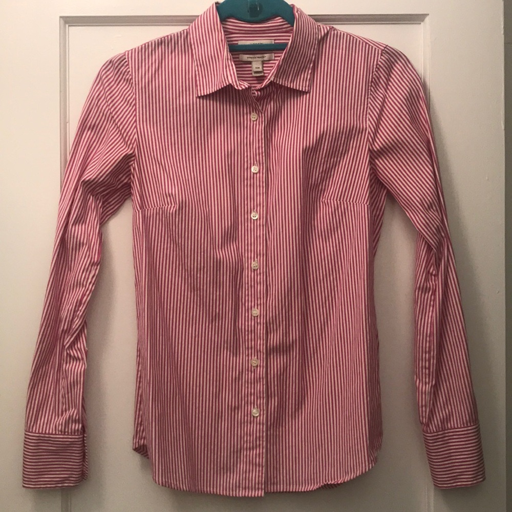 XXS pink striped Stretch Perfect button down JCrew